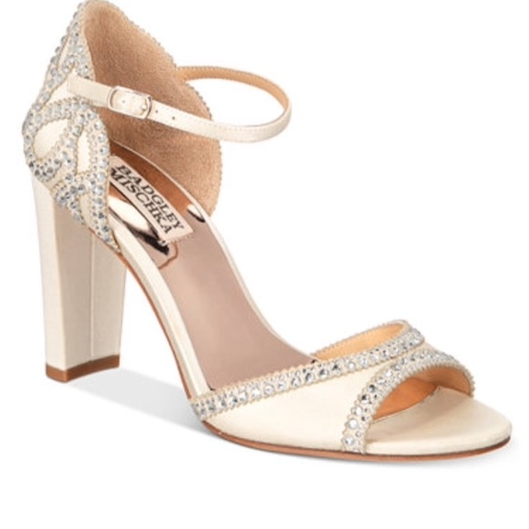 Badgley Mischka Shoes - Badgley Mishka Kelly Ivory Satin Crystal Pumps